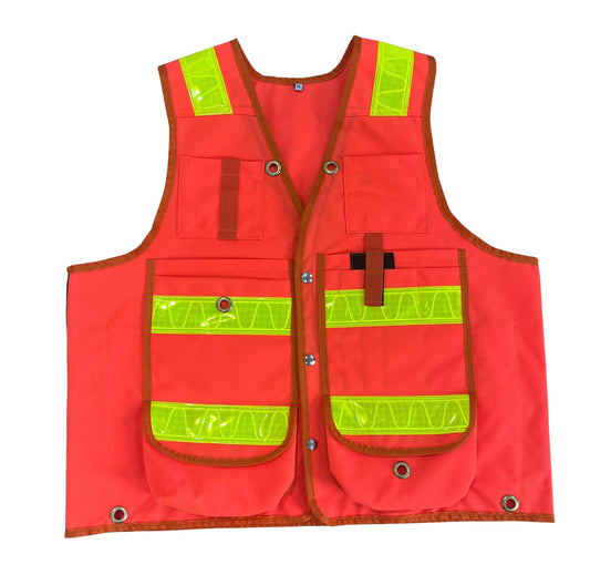 Deluxe 14 Pocket Cruiser Vest- Fluorescent Orange Cordura with Reflective Striping - Unisex