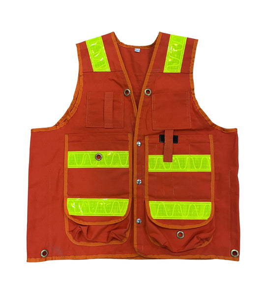 Deluxe 14 Pocket Cruiser Vest - Orange Cotton with Reflective Striping - Unisex