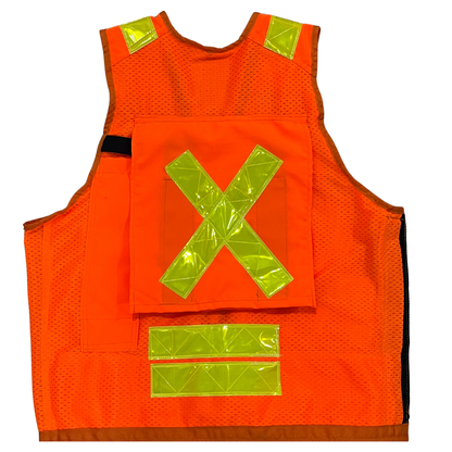 Deluxe 14 Pocket Cruiser Vest- Orange Polyester Mesh with Reflective Striping - Unisex