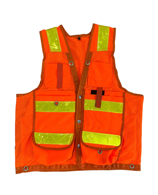 Deluxe 14 Pocket Cruiser Vest- Orange Polyester Mesh with Reflective Striping - Unisex