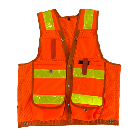 Deluxe 14 Pocket Cruiser Vest- Orange Polyester Mesh with Reflective Striping - Unisex