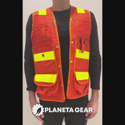 Deluxe 14 Pocket Cruiser Vest - Orange Cotton with Reflective Striping - Unisex